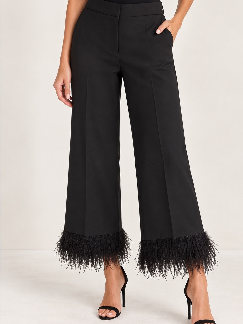 J.Crew Collection Black Feather Trim Wide Leg Pants Size 6
